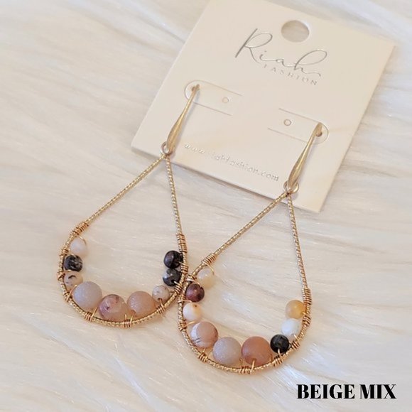 Natural Stone & Gold Teardrop Earrings - Picture 4 of 8